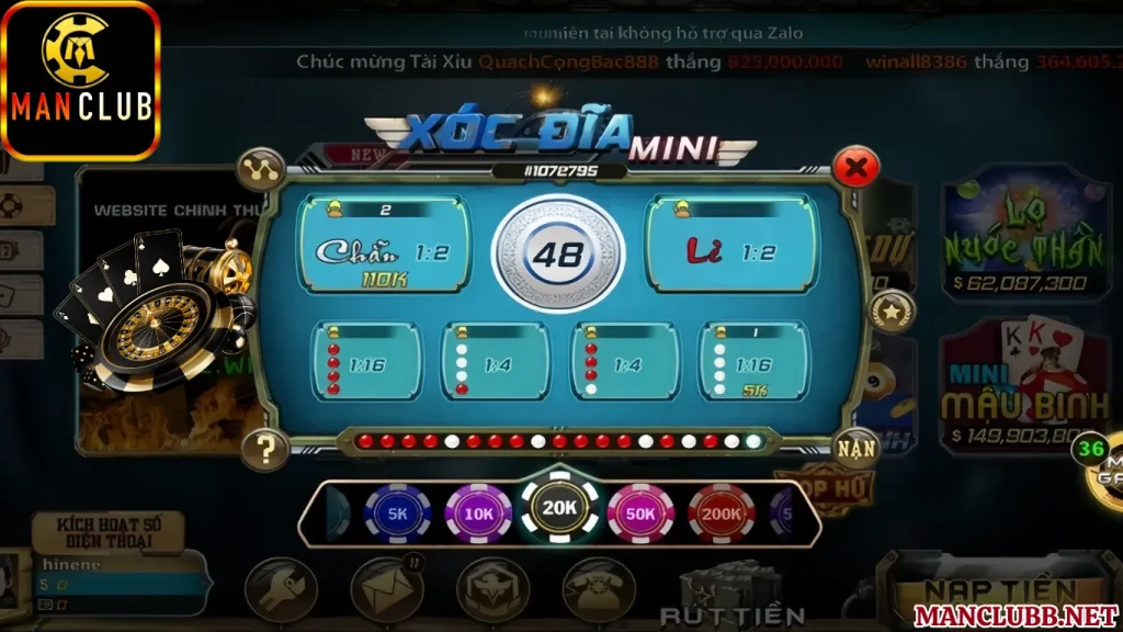 Giới thiệu xóc đĩa mini trên cổng game Manclub